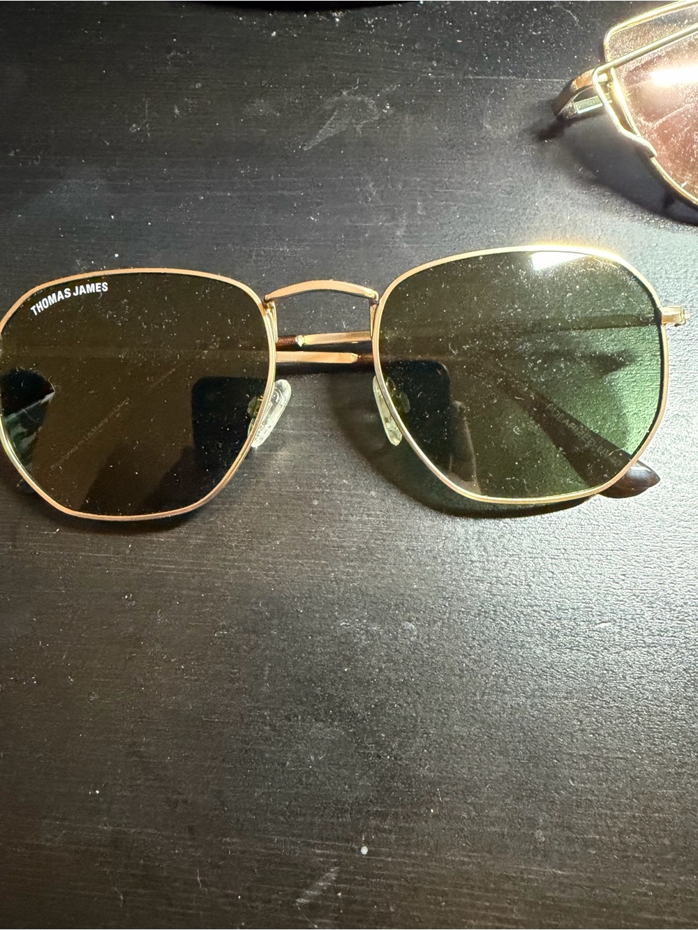 Gold Frame Sunglasses with Green Lenses
